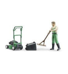 Set figurine jardinier avec tondeuse à gazon