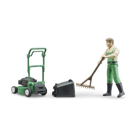 Set figurine jardinier avec tondeuse à gazon