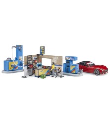Station service et carwash avec véhicule