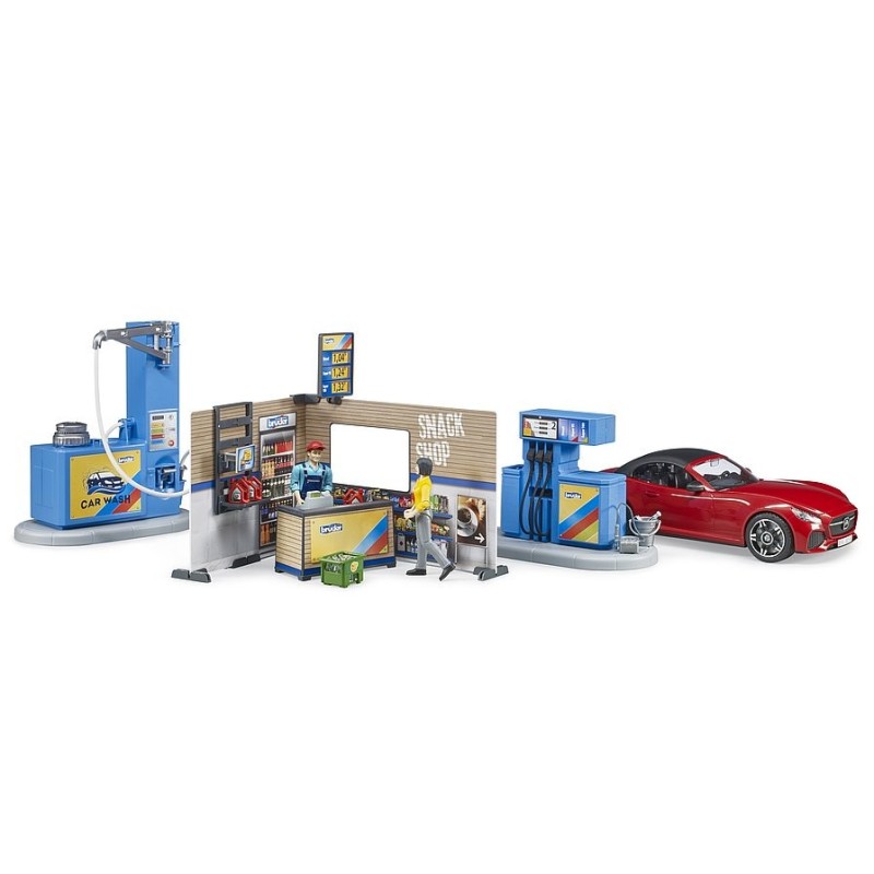 Station service et carwash avec véhicule