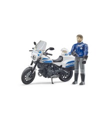 Moto de police avec policier et accessoires