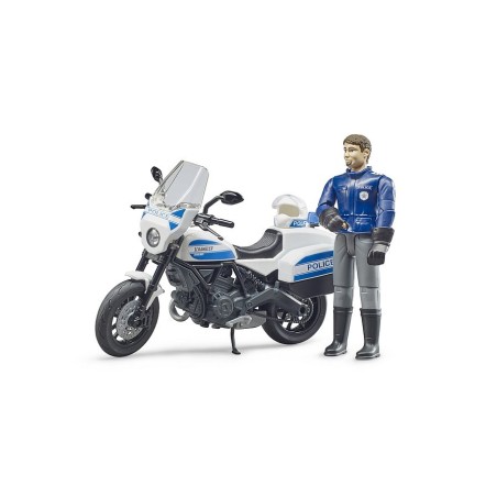 Moto de police avec policier et accessoires