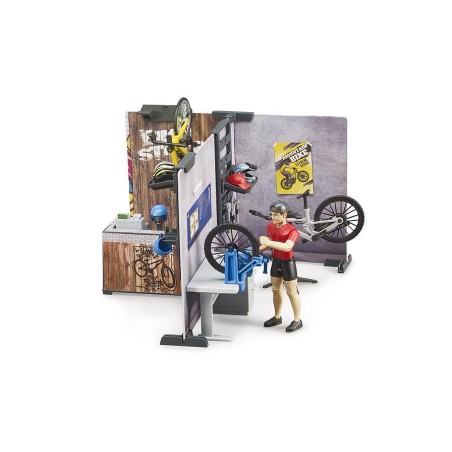 Magasin de vélos avec cycliste