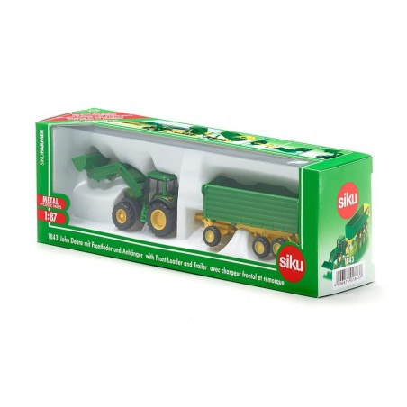 Tracteur John Deere avec chargeur frontal et remorque