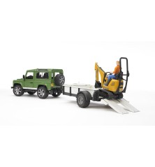 Jeep Land Rover Defender avec remorque, mini pelleteuse et figurine