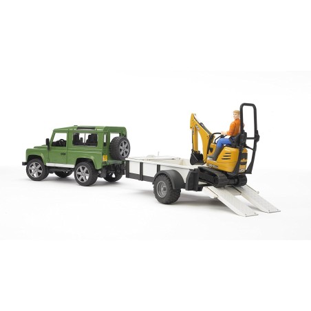 Jeep Land Rover Defender avec remorque, mini pelleteuse et figurine