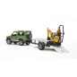 Jeep Land Rover Defender avec remorque, mini pelleteuse et figurine