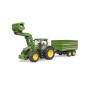 John Deere 7R avec chargeur avant et remorque tandem