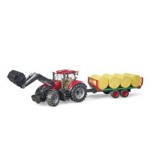 Tracteur Case IH Optum 300 CVX avec remorque à balles avec 8 bottes