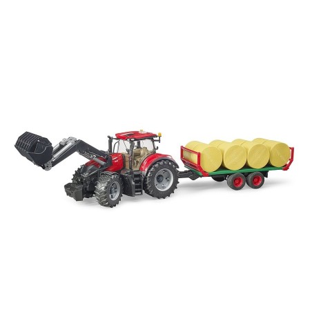 Tracteur Case IH Optum 300 CVX avec remorque à balles avec 8 bottes