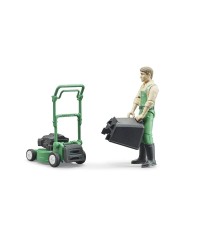 Set figurine jardinier avec tondeuse à gazon