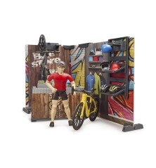 Magasin de vélos avec cycliste