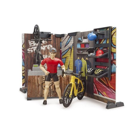 Magasin de vélos avec cycliste