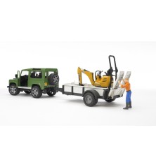Jeep Land Rover Defender avec remorque, mini pelleteuse et figurine