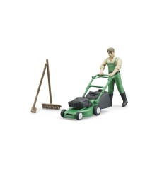 Set figurine jardinier avec tondeuse à gazon