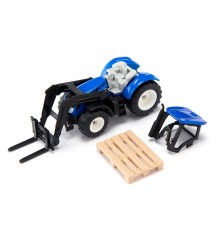 Tracteur New Holland avec fourche de palettes et palette inclue