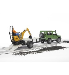 Jeep Land Rover Defender avec remorque, mini pelleteuse et figurine