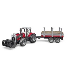 Tracteur Massey Ferguson 7480 avec remorque et troncs