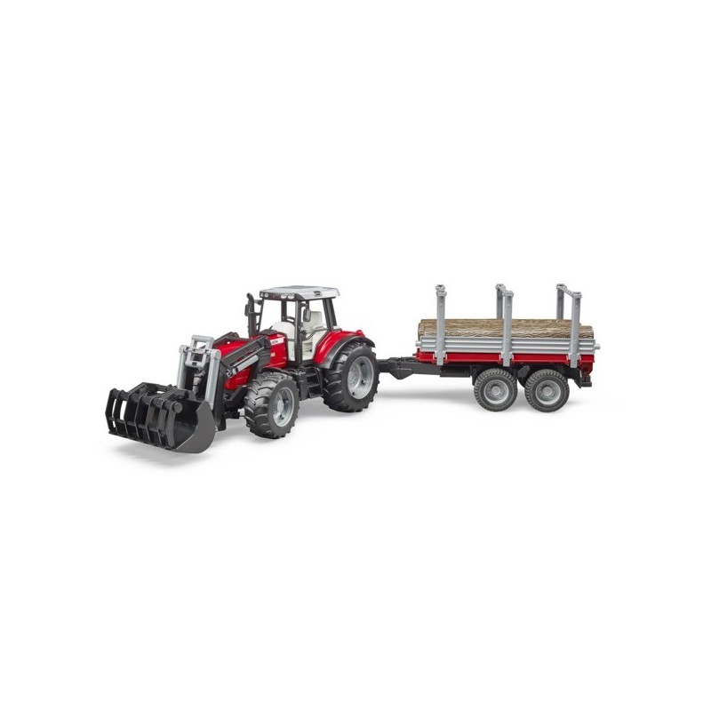Tracteur Massey Ferguson 7480 avec remorque et troncs