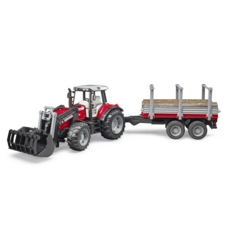 Tracteur Massey Ferguson 7480 avec remorque et troncs