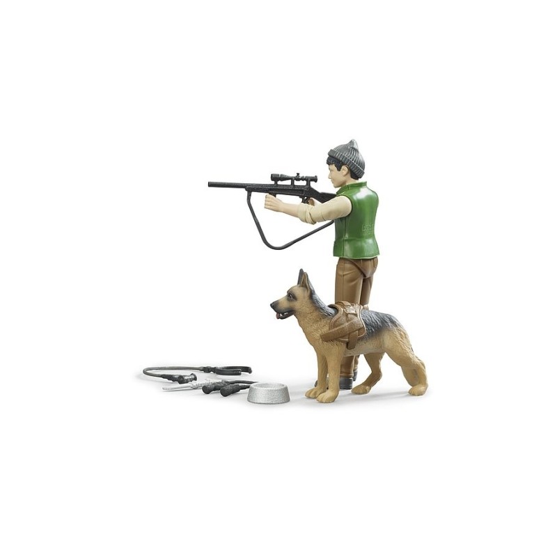 Forestier avec chien et accessoires
