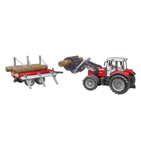 Tracteur Massey Ferguson 7480 avec remorque et troncs