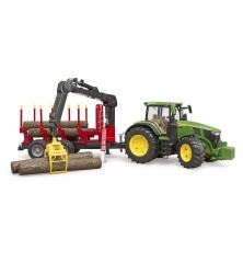 Tracteur John Deere 7 R avec remorque forestière et 4 troncs d’arbre