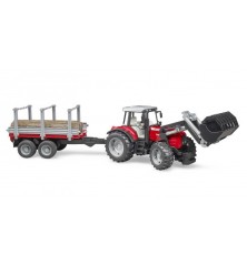Tracteur Massey Ferguson 7480 avec remorque et troncs