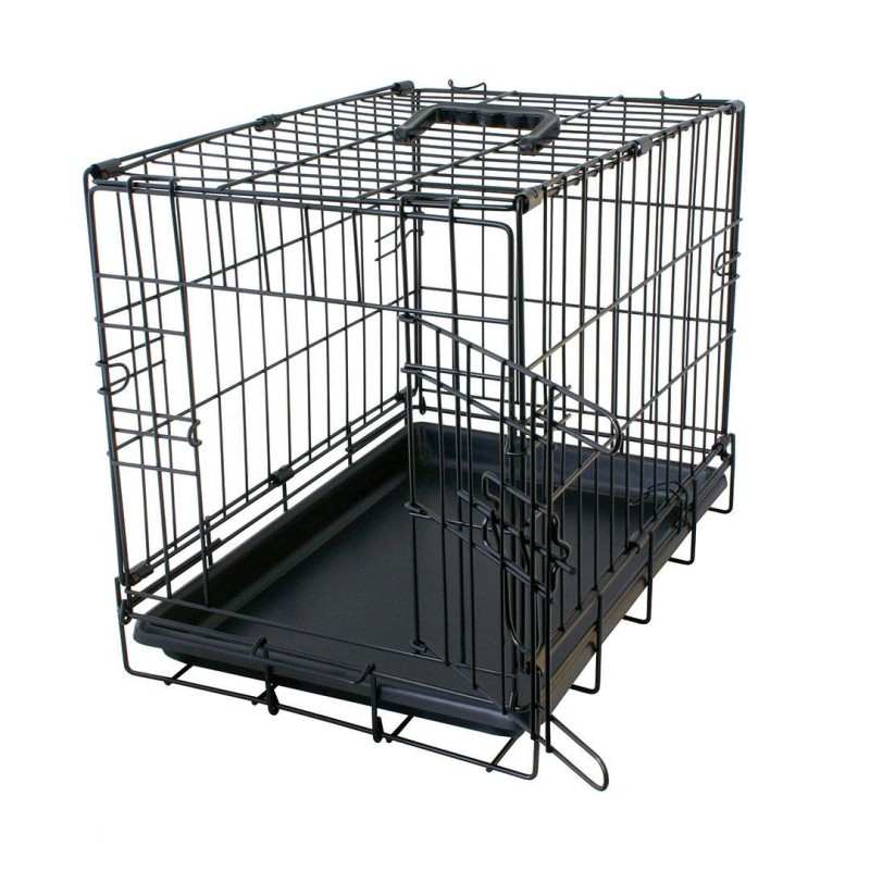 Cage Fer Pliable 2 Portes Tirroir Plastic Noir M