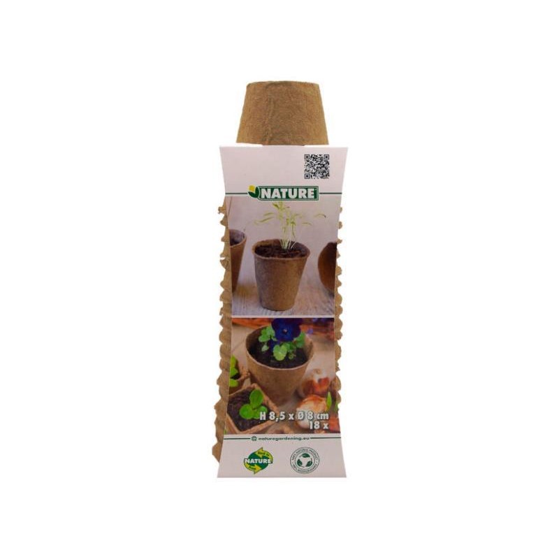 Pots biodégradables en fibres bois recyclées, ronds  H8,5 x Ø8cm (18 pièces)