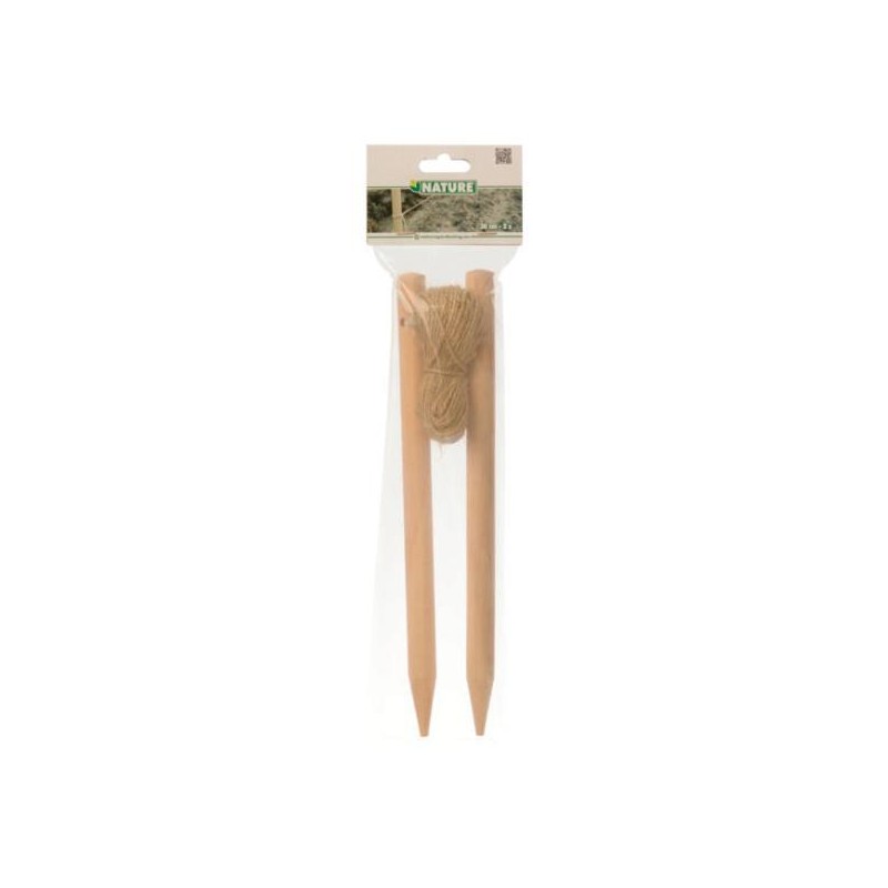Cordeau en bois - corde de 20m - 2 piquets H30 x Ø1,8cm