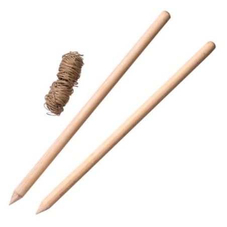 Cordeau en bois - corde de 20m - 2 piquets H30 x Ø1,8cm