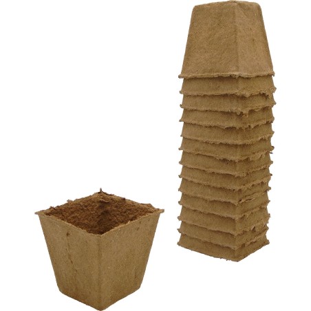 Pots biodégradables en fibres bois recyclées, carrés H8x8x8cm