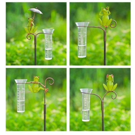 Pluviomètre décoratif Grenouilles avec support métallique