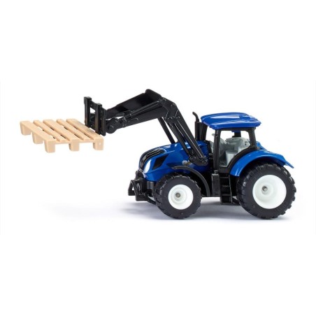 Tracteur New Holland avec fourche de palettes et palette inclue