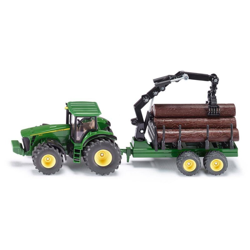 Tracteur John Deere avec remorque forestière