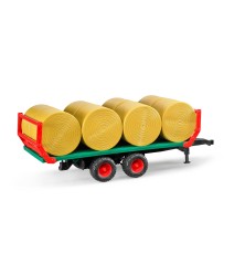 Remorque à balles avec 8 bottes de paille rondes