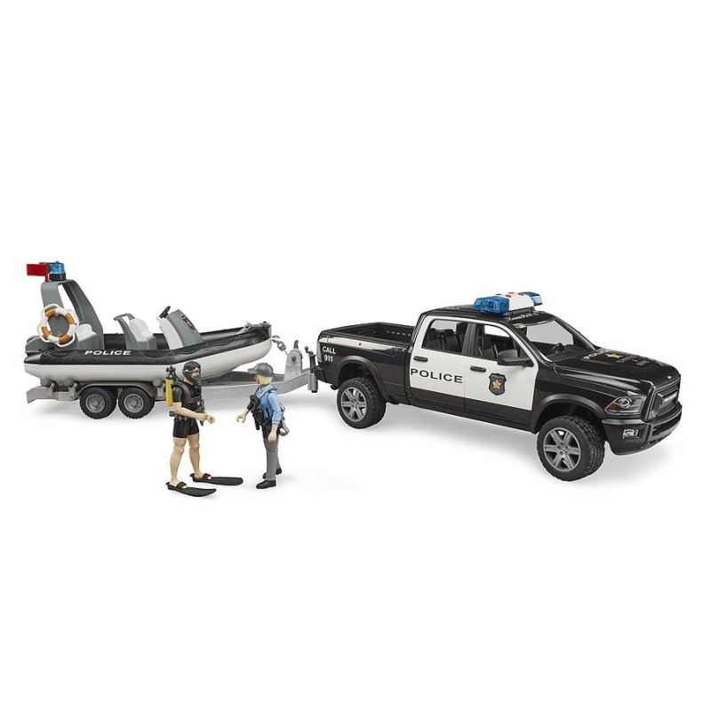 Pick-Up RAM 2500 police avec remorque, bateau,policier et plongeur