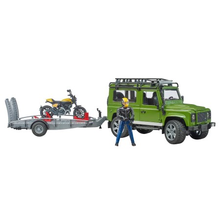 Land Rover Defender avec Ducati Scrambler Full Throttle et figurine