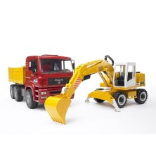 Camion benne MAN TGA avec pelleteuse Liebherr