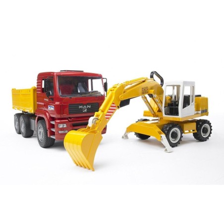 Camion benne MAN TGA avec pelleteuse Liebherr
