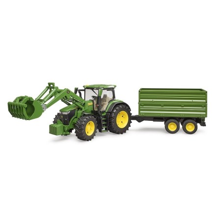 John Deere 7R avec chargeur avant et remorque tandem