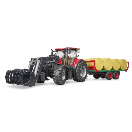 Tracteur Case IH Optum 300 CVX avec remorque à balles avec 8 bottes