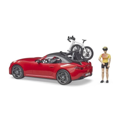 Roadster rouge métallisé Bruder avec Cycliste et vélo